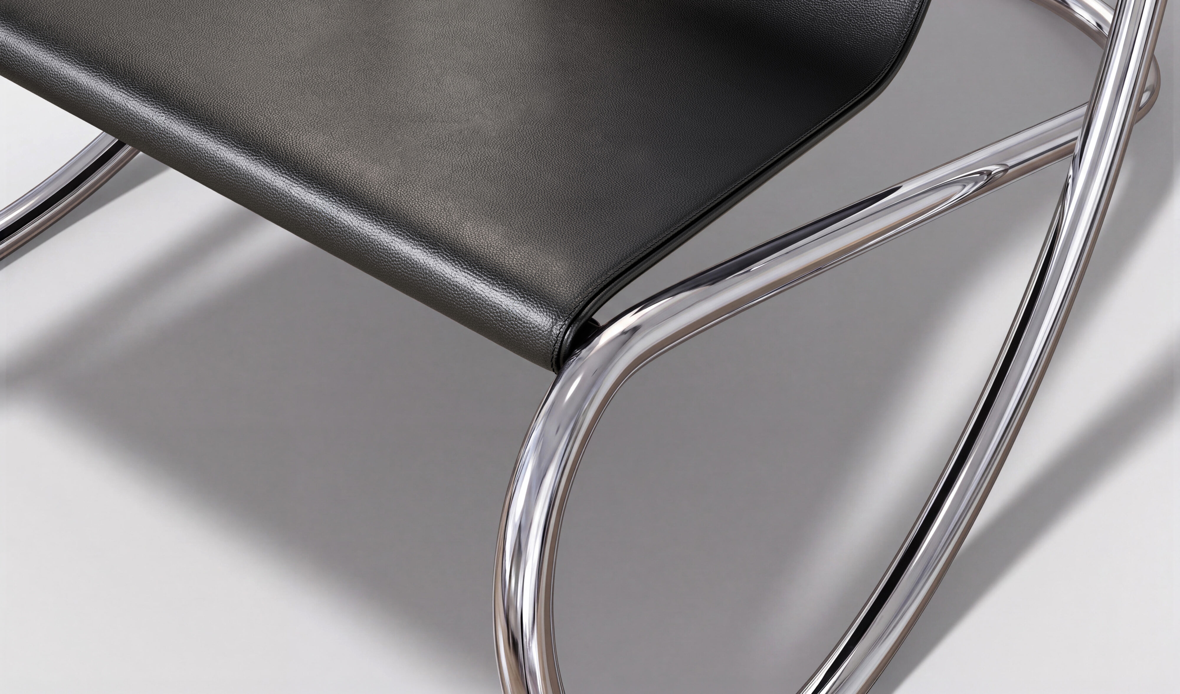Omecara, Marco, lounge chair, nappa leather, chrome version, collectible design, close-up